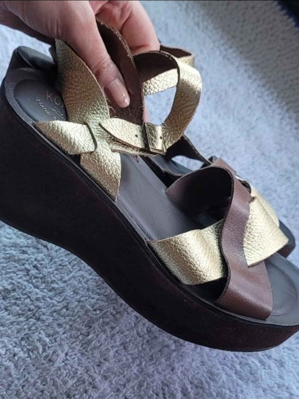 Kork-Ease Gold and Brown Platform Sandals